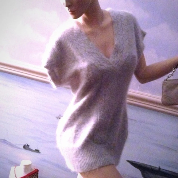 Elena Solano Gray Angora Rabbit Hair Lambswool Knit Tunic Sweater Size Small - Picture 7 of 7